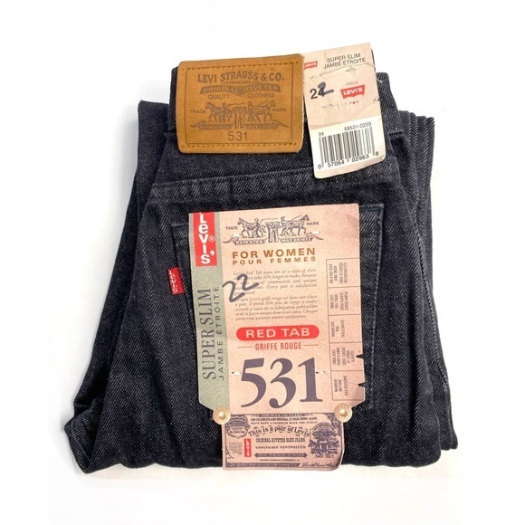 NWT Vintage 90s Levis Deadstock Super Slim 531 High Rise Stonewash Black 23 - Picture 1 of 16